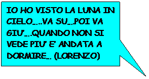 Fumetto 1: IO HO VISTO LA LUNA IN CIELO…..VA SU….POI VA GIU’….QUANDO NON SI VEDE PIU’ E’ ANDATA A DORMIRE… (LORENZO)